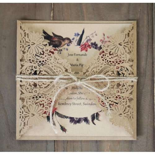 Vellum Paper Invitation Card With Hemp Rope Wedding Invitation With Ribbon Bow